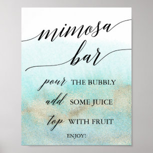 Aqua en Gold Waterverf Beach Mimosa Bar Sign. Poster
