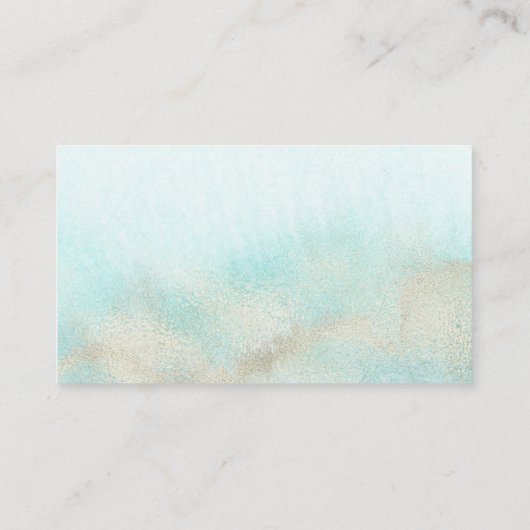 Aqua- en Gold-Waterverf-flatbruiloft Plaatskaartje (Achterkant)
