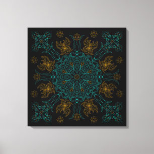 Aqua en Goud Mandala Kunst Canvas Afdruk