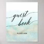 Aqua en goud waterverf strand gastensignering poster (Voorkant)