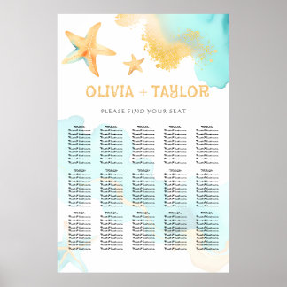 Aqua En Goud Waterverf Strand Stervis Huwelijk Poster