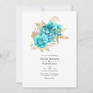 Aqua en gouden bloemen bruiloft kaart