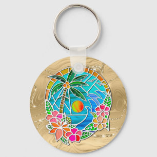 Aqua en Gouden Oceaan Palmboom Zomer Landschap Sleutelhanger