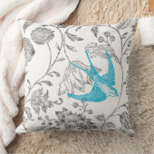 Aqua en Gray Modern Floral Bird Pattern Kussen (Deken)