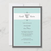 Aqua en Gray Monogram Wedding Invitaties Kaart (Voorkant)