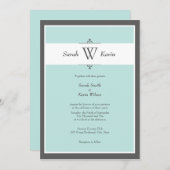 Aqua en Gray Monogram Wedding Invitaties Kaart (Voorkant / Achterkant)