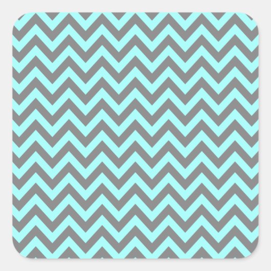 Aqua en Gray Zigzag 2 Vierkante Sticker (Voorkant)