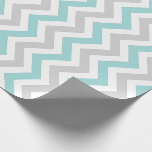Aqua en grijs chevron-patroon cadeaupapier (Hoek)