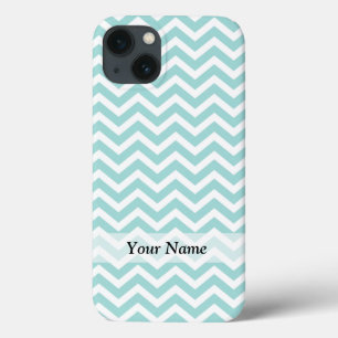 Aqua en grijs chevron patroon iPhone 13 hoesje