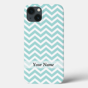 Aqua en grijs chevron patroon iPhone 13 hoesje