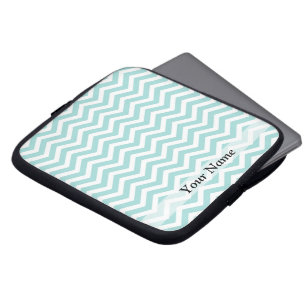 Aqua en grijs chevron patroon laptop sleeve