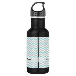 Aqua en grijs chevron patroon waterfles