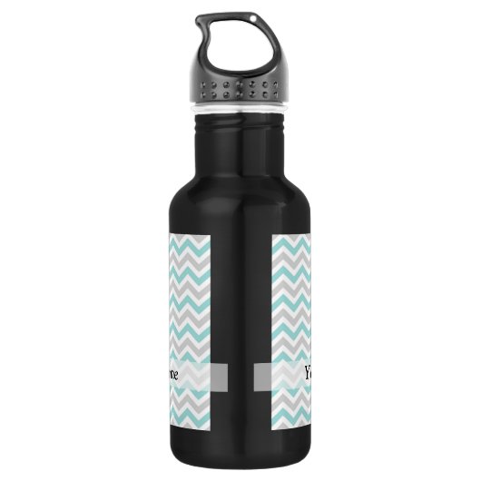 Aqua en grijs chevron patroon waterfles  (Achterkant)