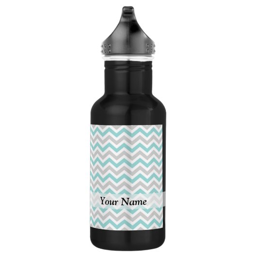 Aqua en grijs chevron patroon waterfles  (Rechts)