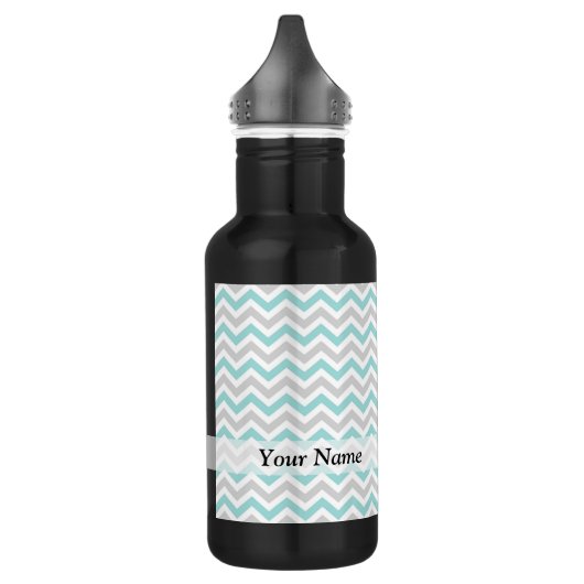 Aqua en grijs chevron patroon waterfles  (Links)