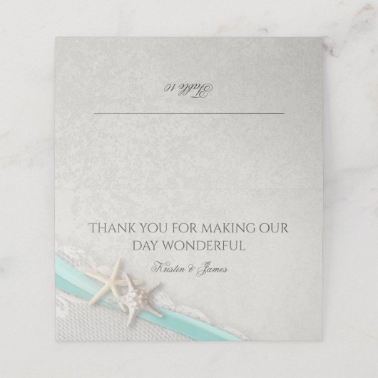 Aqua en grijs strand zeesterren en lint (Buitenkant ongevouwen)