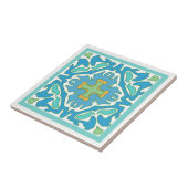 Aqua en Groene Spaans Tile met Oranje Acent Tegeltje (Zijkant)