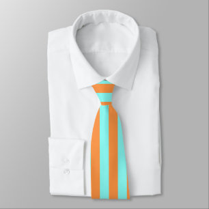 Aqua en licht Oranje strepen zomerlook Stropdas