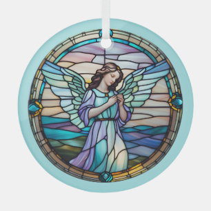 Aqua en Lila Angel bevlekt Glas Ornament
