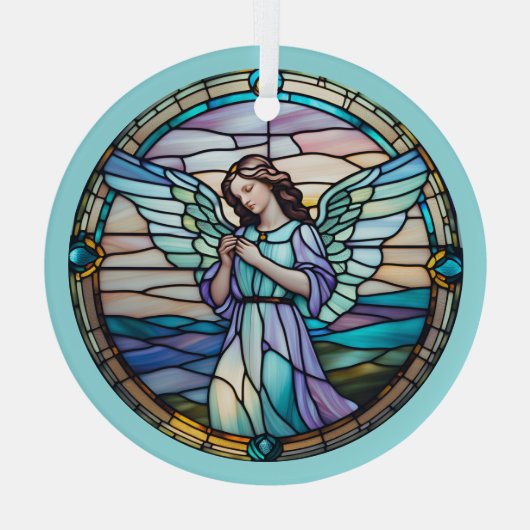 Aqua en Lila Angel bevlekt Glas Ornament (Achterkant)