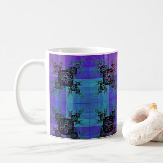 Aqua en Lila Fractal Joy Coffee Mok (Met donut)
