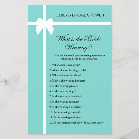 Aqua en lint bruidsfeest spel GEDRUKT (Voorkant)