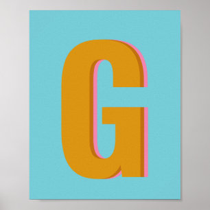Aqua en Mosterd Retro Typografie Monogram Initiaal Poster