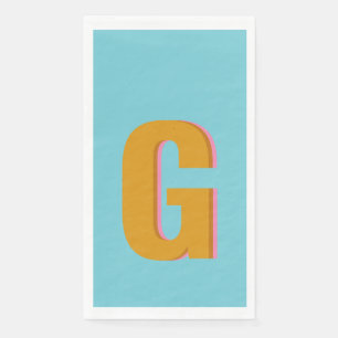 Aqua en Mustard Retro Typografie Monogram Initiaal Servet