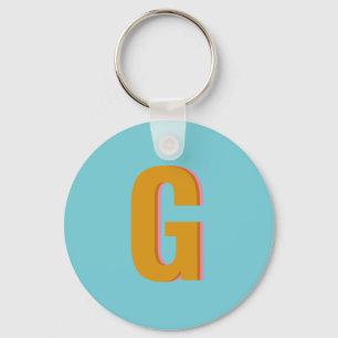 Aqua en Mustard Retro Typografie Monogram Initiaal Sleutelhanger