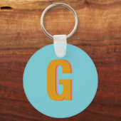 Aqua en Mustard Retro Typografie Monogram Initiaal Sleutelhanger (Voorkant)