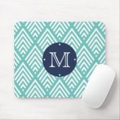 Aqua en Navy Preppy Diamond Chevron Monogram Muismat (Met muis)