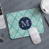 Aqua en Navy Preppy Diamond Chevron Monogram Muismat
