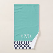 Aqua en Navy Trellis Monogram Bad Handdoek (Handdoek)