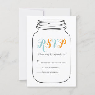 Aqua en Oranje Mason Jar Wedding RSVP Kaartje