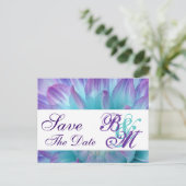 Aqua en Paarse bloemblaadjes Bewaar de datum V2 Aankondigingskaart (Staand voorkant)