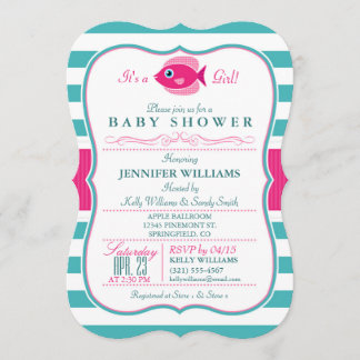 Aqua en Pink Fish Baby shower Uitnodiging