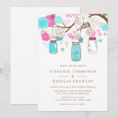 Aqua en Pink Hanging Mason Jars Wedding Kaart (Voorkant / Achterkant)