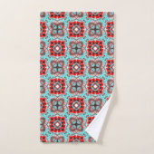 Aqua en Red Tile Pattern Bad Handdoek (Handdoek)