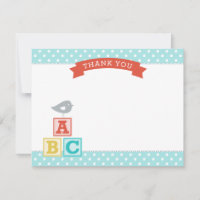 Aqua en Rode ABC Blokken Vogel Baby Shower
