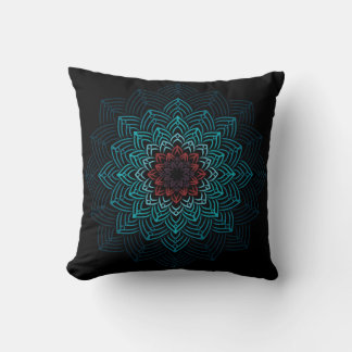 Aqua en Rode Bloem Mandala Kussen