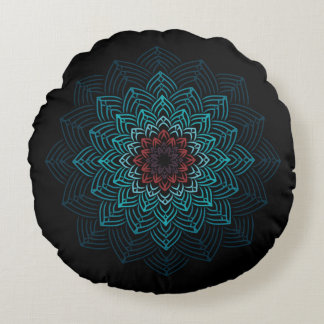 Aqua en Rode Bloem Mandala Rond Kussen