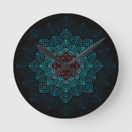Aqua en Rode Bloem Mandala Ronde Klok