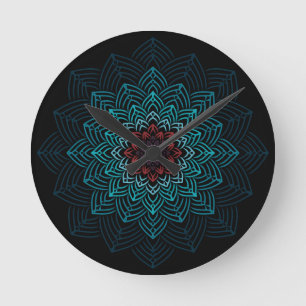 Aqua en Rode Bloem Mandala Ronde Klok