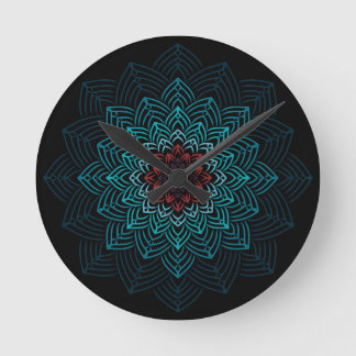 Aqua en Rode Bloem Mandala Ronde Klok