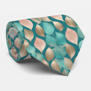 Aqua en Rose Gouden Bladeren Stropdas