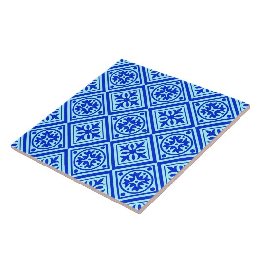 Aqua en Royal Blue Art Deco Modern Pattern Trivet Tegeltje (Zijkant)