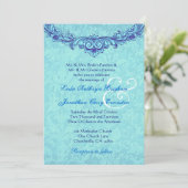 Aqua en Royal Blue  Monogram Wedding H346 Kaart (Staand voorkant)