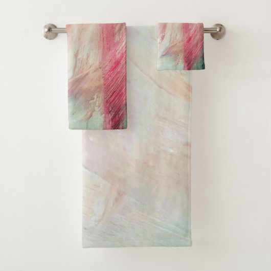 Aqua en Roze Borstelslag Abstracte Badhanddoek Set Bad Handdoek (Insitu)