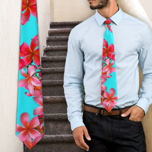 Aqua en roze Hawaïaanse Plumeria print Stropdas
