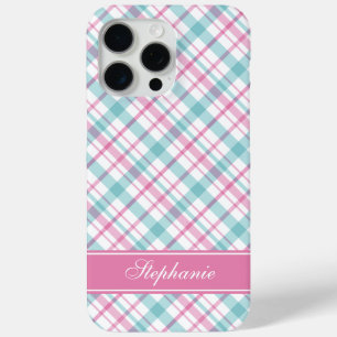 Aqua- en roze patroon iPhone 15 pro max hoesje